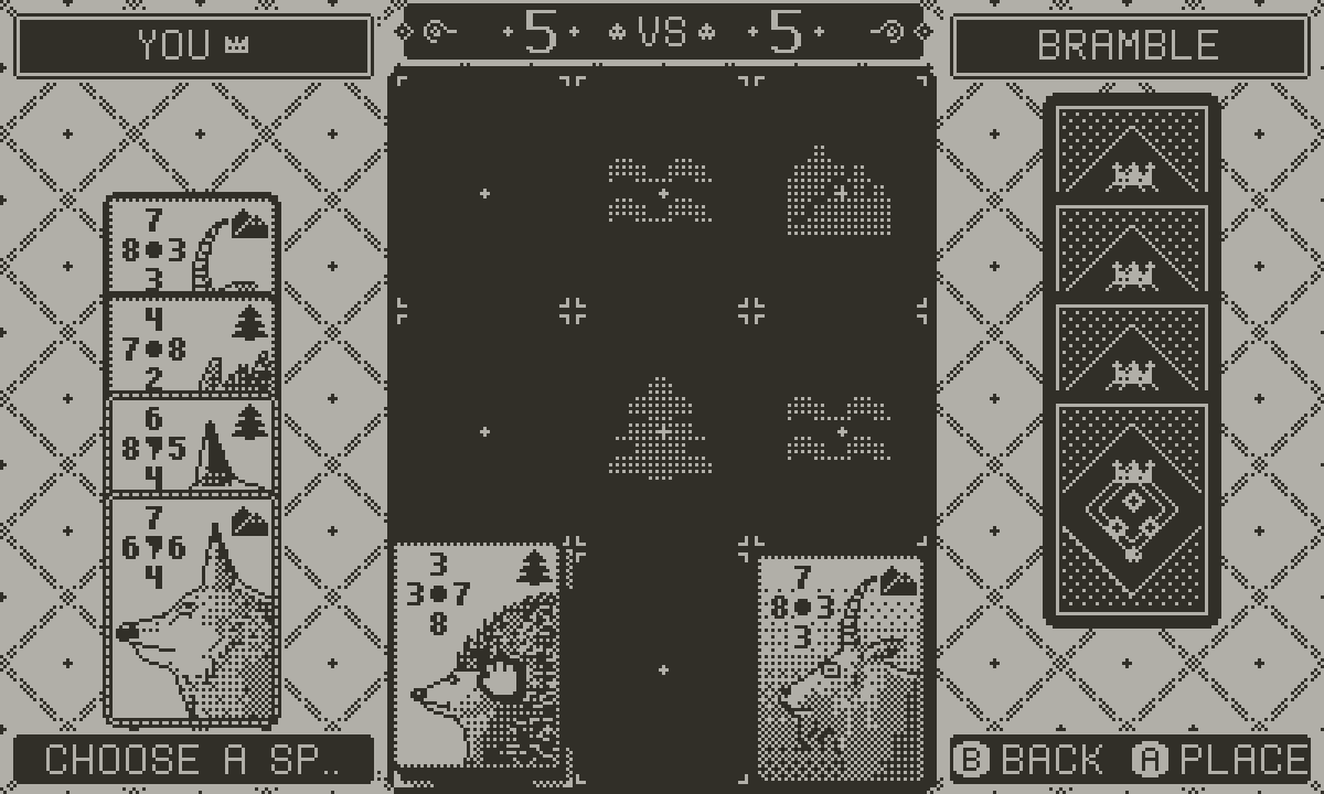 Beast Duel screenshot: Holding a card over the board