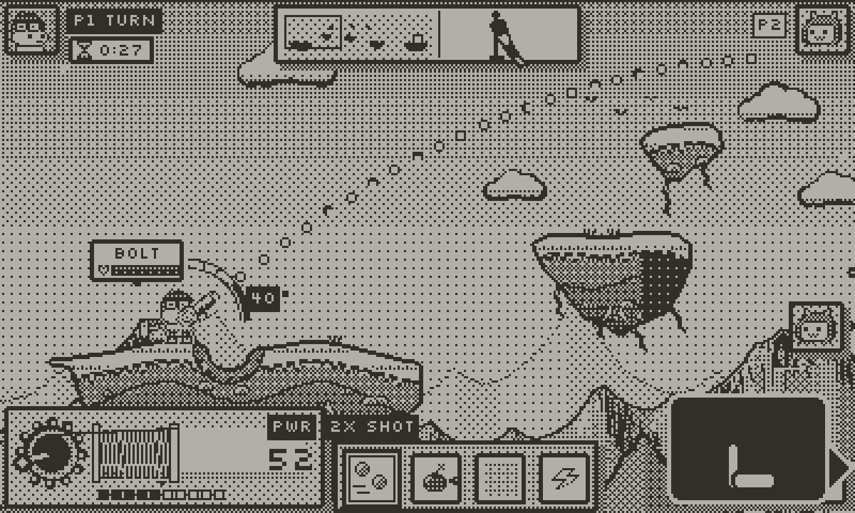 Lobshot screenshot: Aim and charge · Bolt