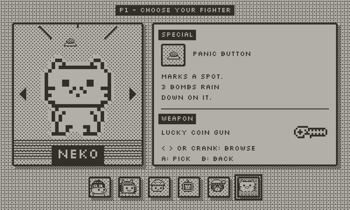 Lobshot screenshot: Fighter select