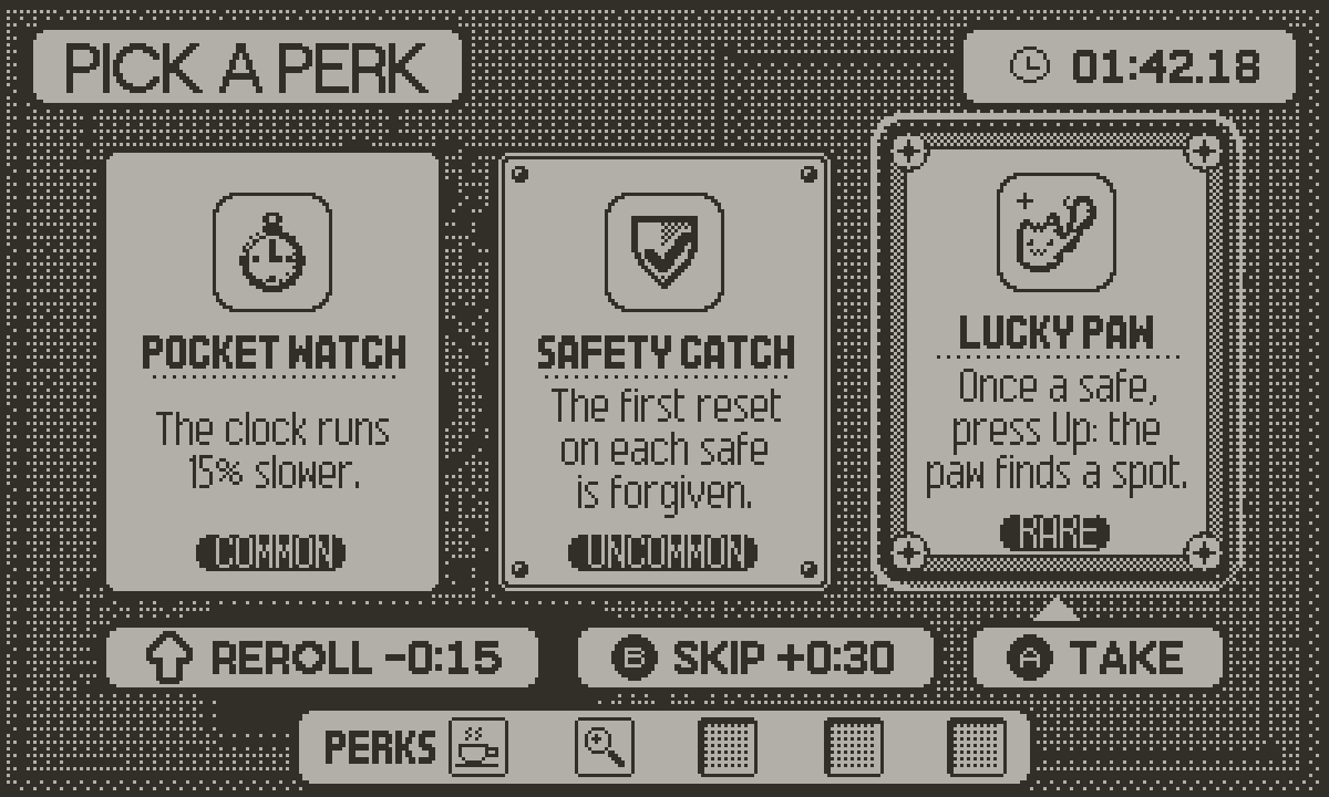 Safu screenshot: Pick a perk