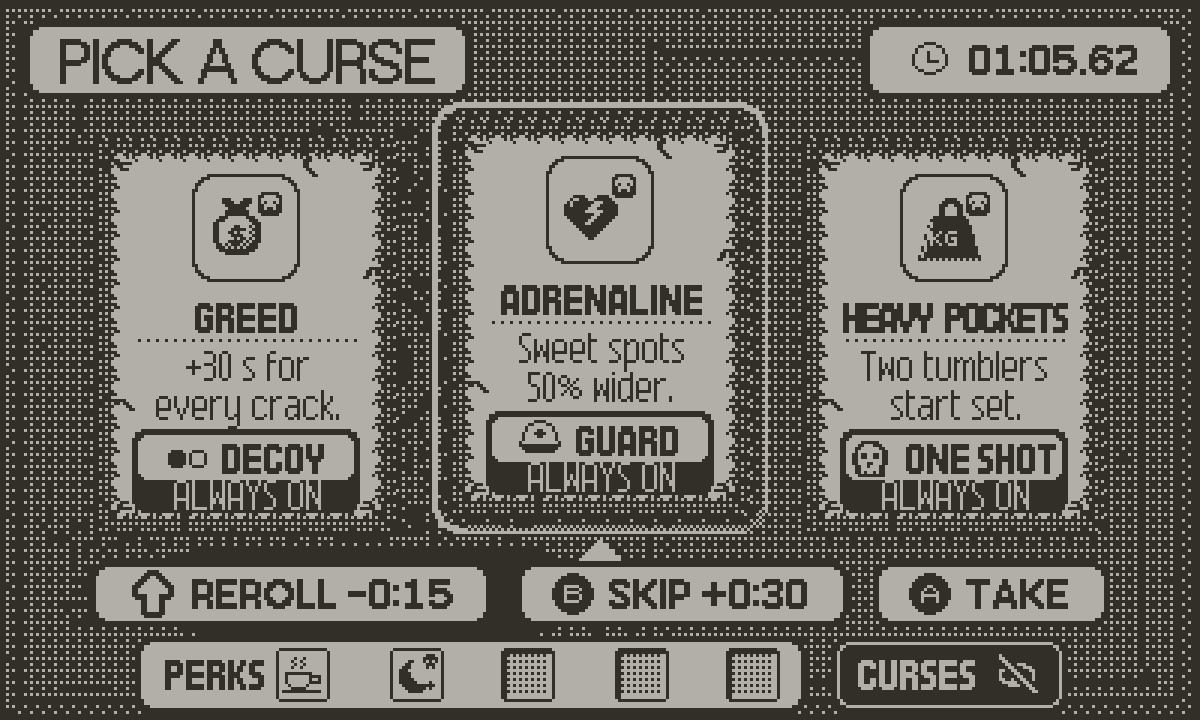 Safu screenshot: Lupin mode · pick a curse